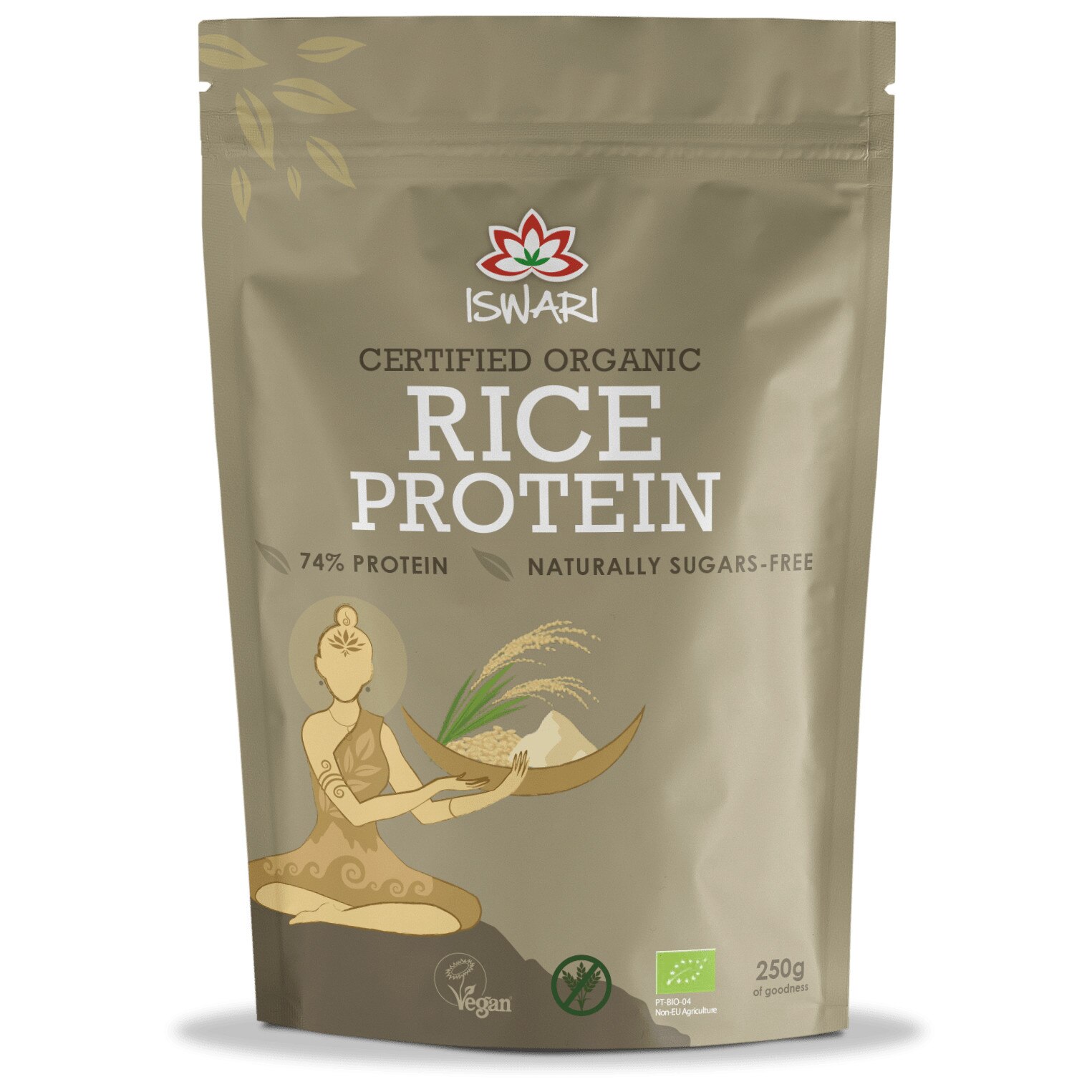 Pulbere proteica bio din orez brun, 74% proteina Iswari, 250 g