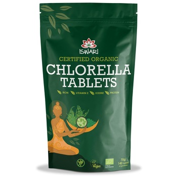 Chlorella bio sub forma de tablete, 140buc Iswari, 70 g Chlorella bio sub forma de tablete, 140buc Iswari, 70 g