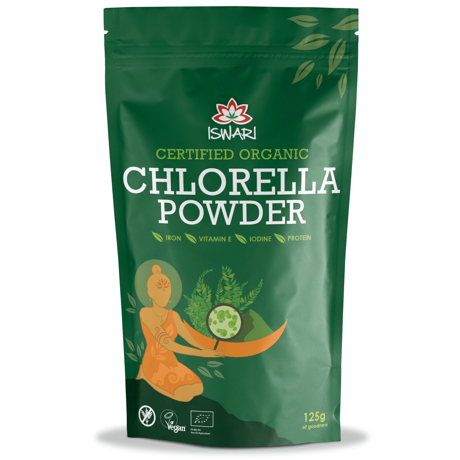 Chlorella bio sub forma de pulbere Iswari, 125 g