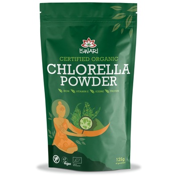 Chlorella bio sub forma de pulbere Iswari, 125 g Chlorella bio sub forma de pulbere Iswari, 125 g