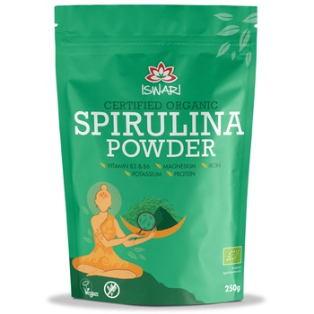 Spirulina bio sub forma de pulbere, gramaj mare Iswari, 250 g Spirulina bio sub forma de pulbere, gramaj mare Iswari, 250 g