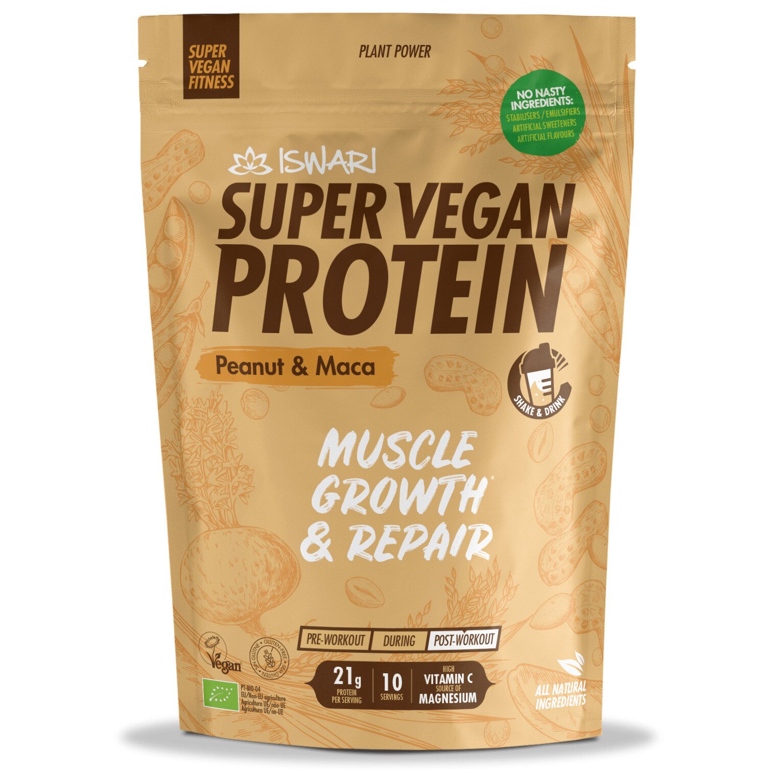 Proteina Super Vegan bio(dupa efort) arahide si maca Iswari, 350 g