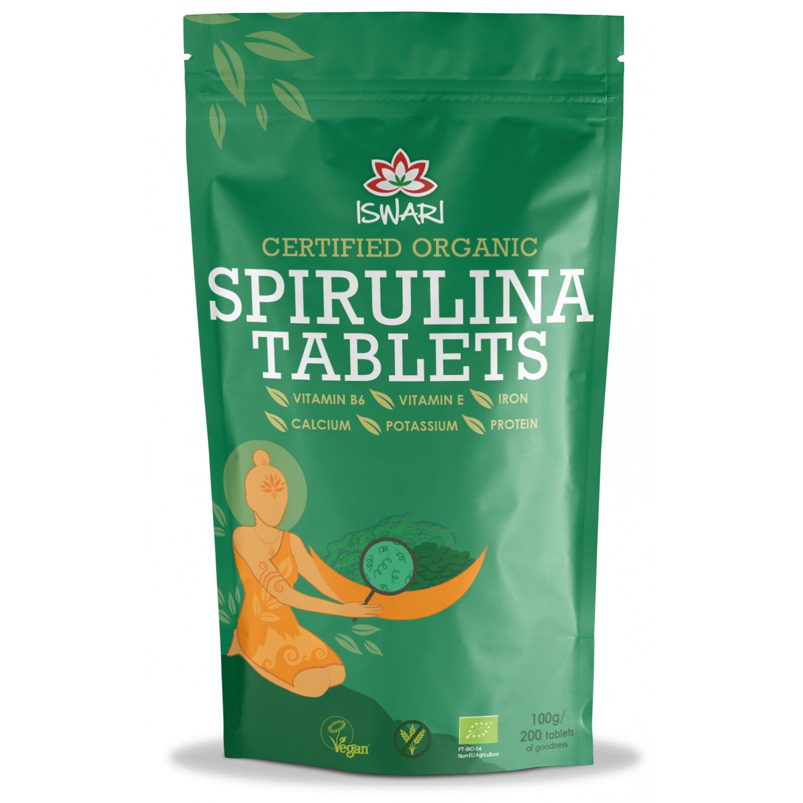 Spirulina bio sub forma de tablete, 200buc Iswari, 100 g