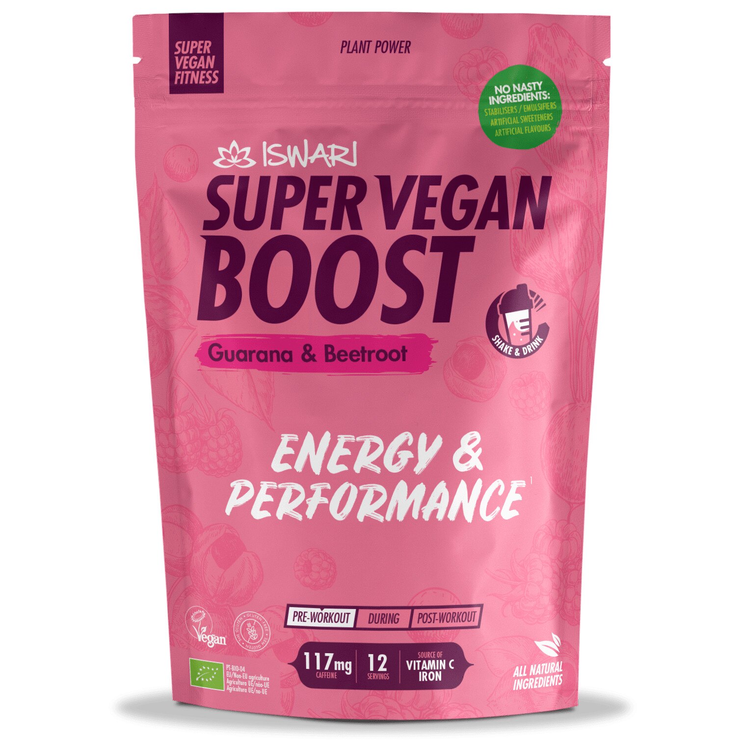 Boost Super Vegan bio(pre efort) guarana si sfecla rosie Iswari, 180 g