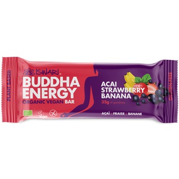 Baton energizant bio Buddha cu acai, capsuni si banane Iswari, 35 g Baton energizant bio Buddha cu acai, capsuni si banane Iswari, 35 g