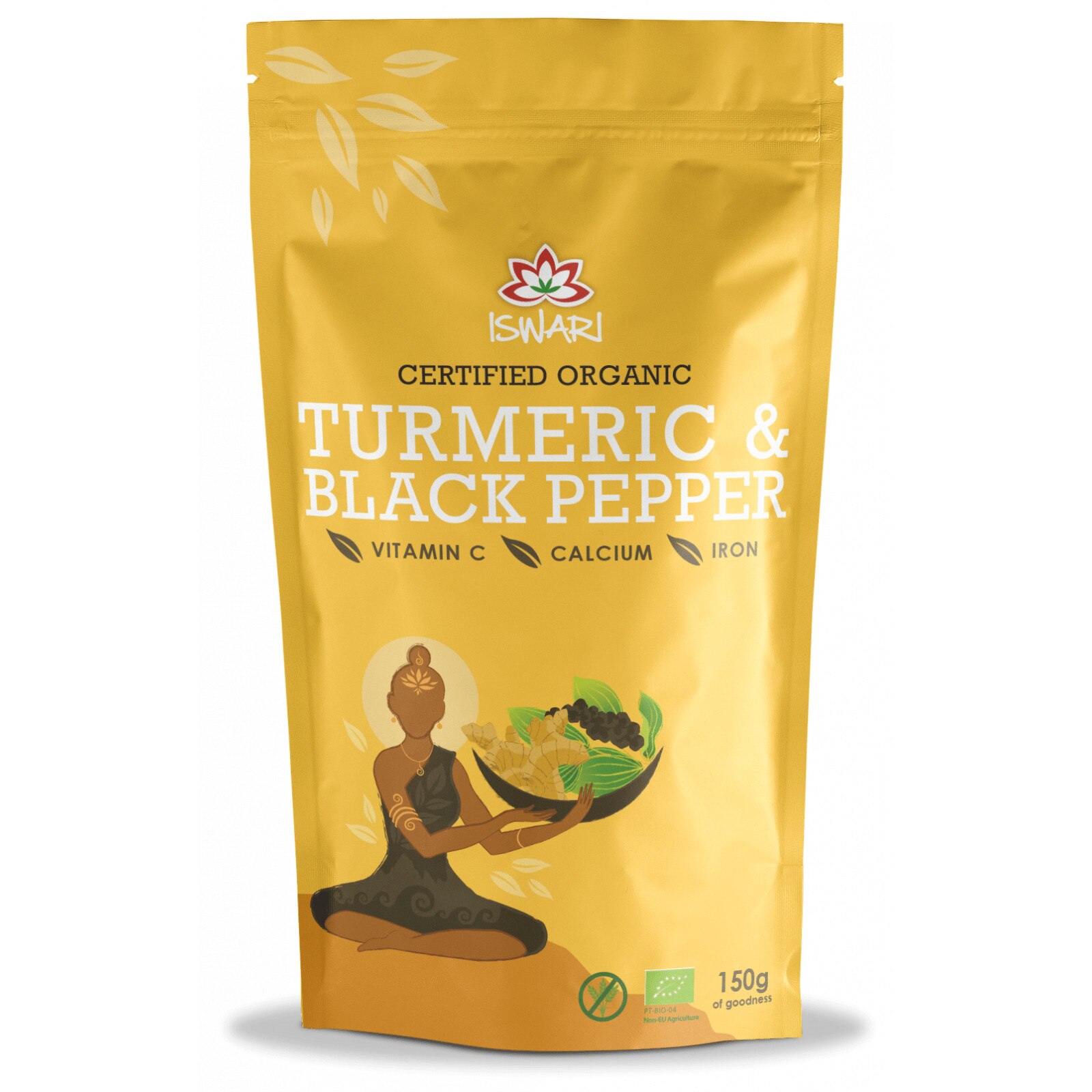 Pulbere functionala bio din turmeric si piper negru Iswari, 150 g