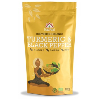 Pulbere functionala bio din turmeric si piper negru Iswari, 150 g Pulbere functionala bio din turmeric si piper negru Iswari, 150 g