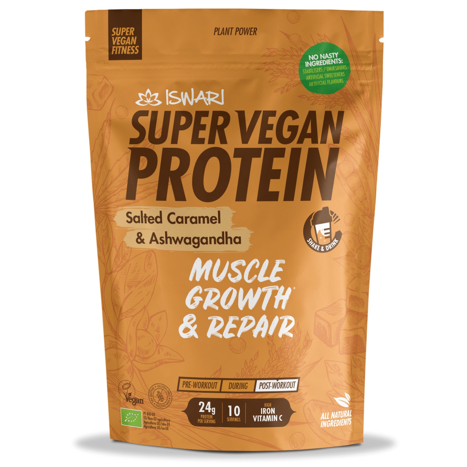 Proteina Super Vegan bio(dupa efort) ashwagandha si caramel Iswari