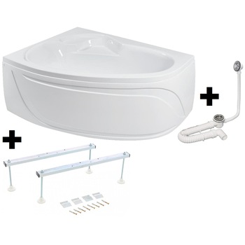 Pachet Complet Cada Acril pe Colt 150x105 - Masca Frontala, Cadru Metalic, Sifon Evacuare si Cada de Baie Fibrocom Hermes 150x105, Dreapta Pachet Complet Cada Acril pe Colt 150x105 - Masca Frontala, Cadru Metalic, Sifon Evacuare si Cada de Baie Fibrocom Hermes 150x105, Dreapta