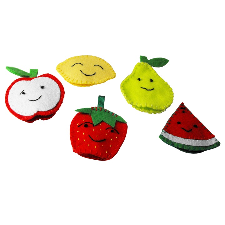 Set jucarii pentru deget, Fructe, 5 buc/set, Multicolor