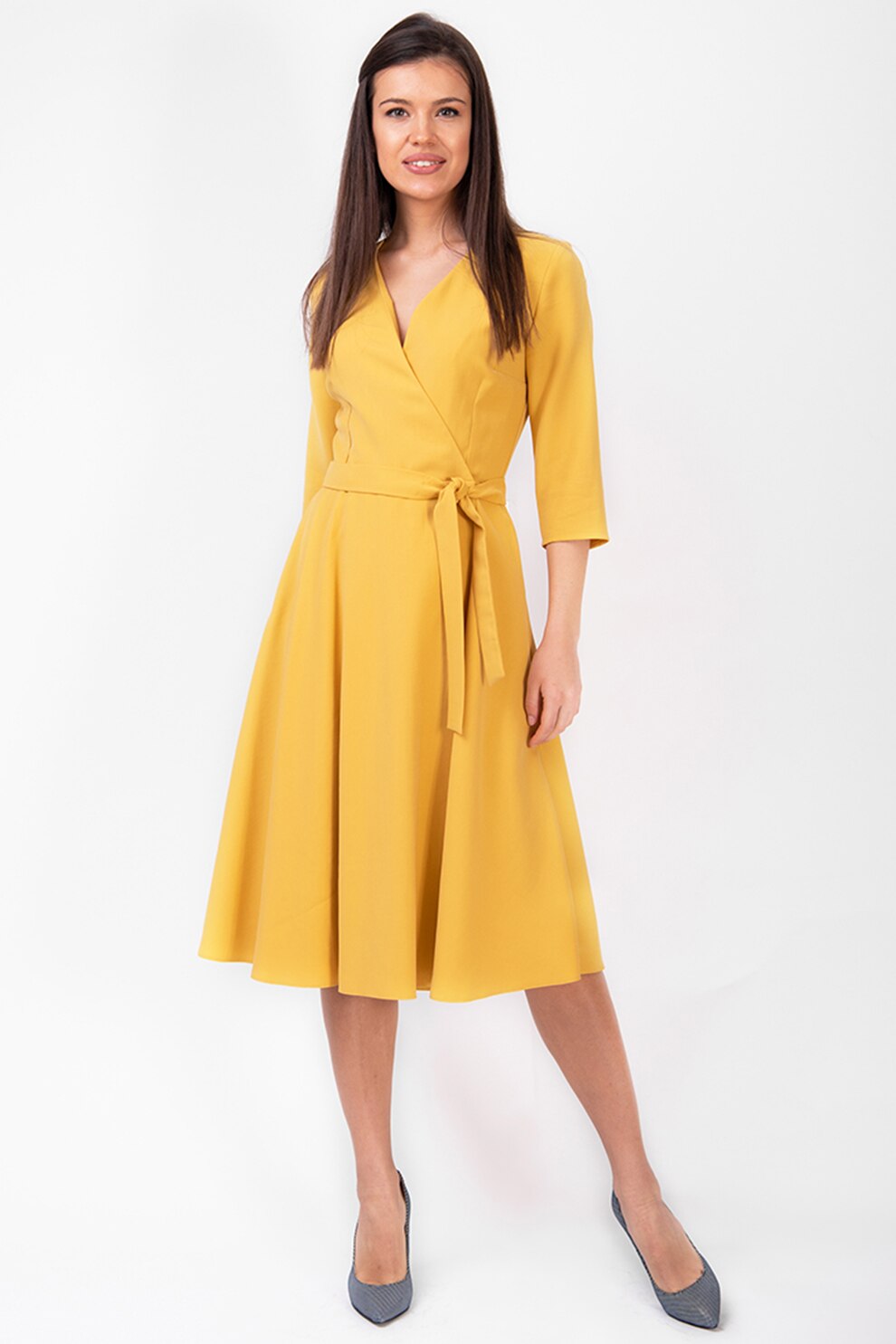 Couture de Marie, Rochie din viscoza cu model petrecut Lia, Galben mustar
