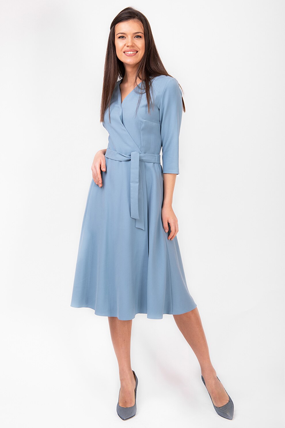 Couture de Marie, Rochie din viscoza cu model petrecut si buzunare laterale Jessie, Albastru lavanda