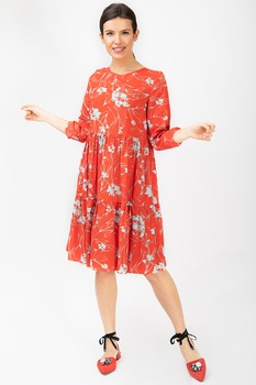 Couture de Marie, Rochie evazata cu imprimeu Gia, Corai/Alb Couture de Marie, Rochie evazata cu imprimeu Gia, Corai/Alb