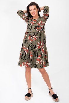 Couture de Marie, Rochie cu imprimeu vegetal Maia, Verde sparanghel Couture de Marie, Rochie cu imprimeu vegetal Maia, Verde sparanghel