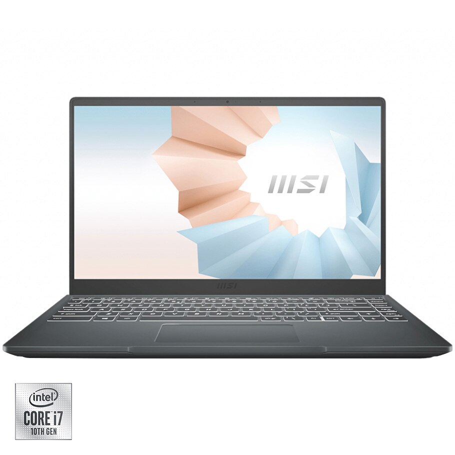 Laptop ultraportabil MSI Modern 14 B10RBSW cu procesor Intel® Core™ i7-10510U pana la 4.90 GHz, 14