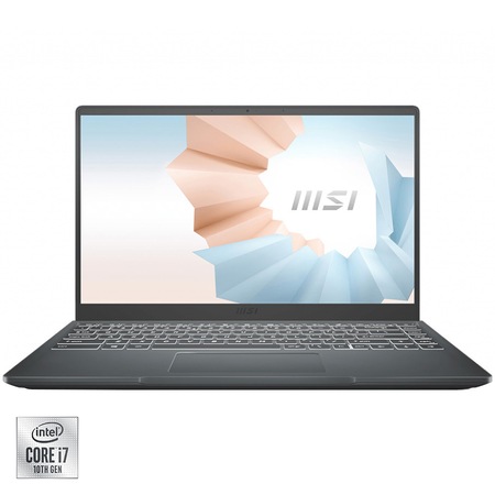 Laptop ultraportabil MSI Modern 14 B10RBSW cu procesor Intel® Core™ i7-10510U pana la 4.90 GHz, 14", Full HD, 16GB, 512GB SSD, Nvidia GeForce MX350 2GB, Free DOS, Black