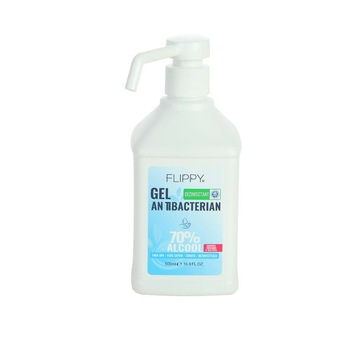 Gel dezinfectant pentru maini cu 70 % alcool Flippy cu efect antibacterian si virucid, 500 ml Gel dezinfectant pentru maini cu 70 % alcool Flippy cu efect antibacterian si virucid, 500 ml