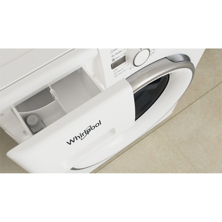 Masina de spalat rufe slim Whirlpool FreshCare+ FWSG71283SVEEN, 7 kg, 1200 RPM, Clasa D, 6th Sense, Steam Refresh, Motor Inverter, Display digital, Alb