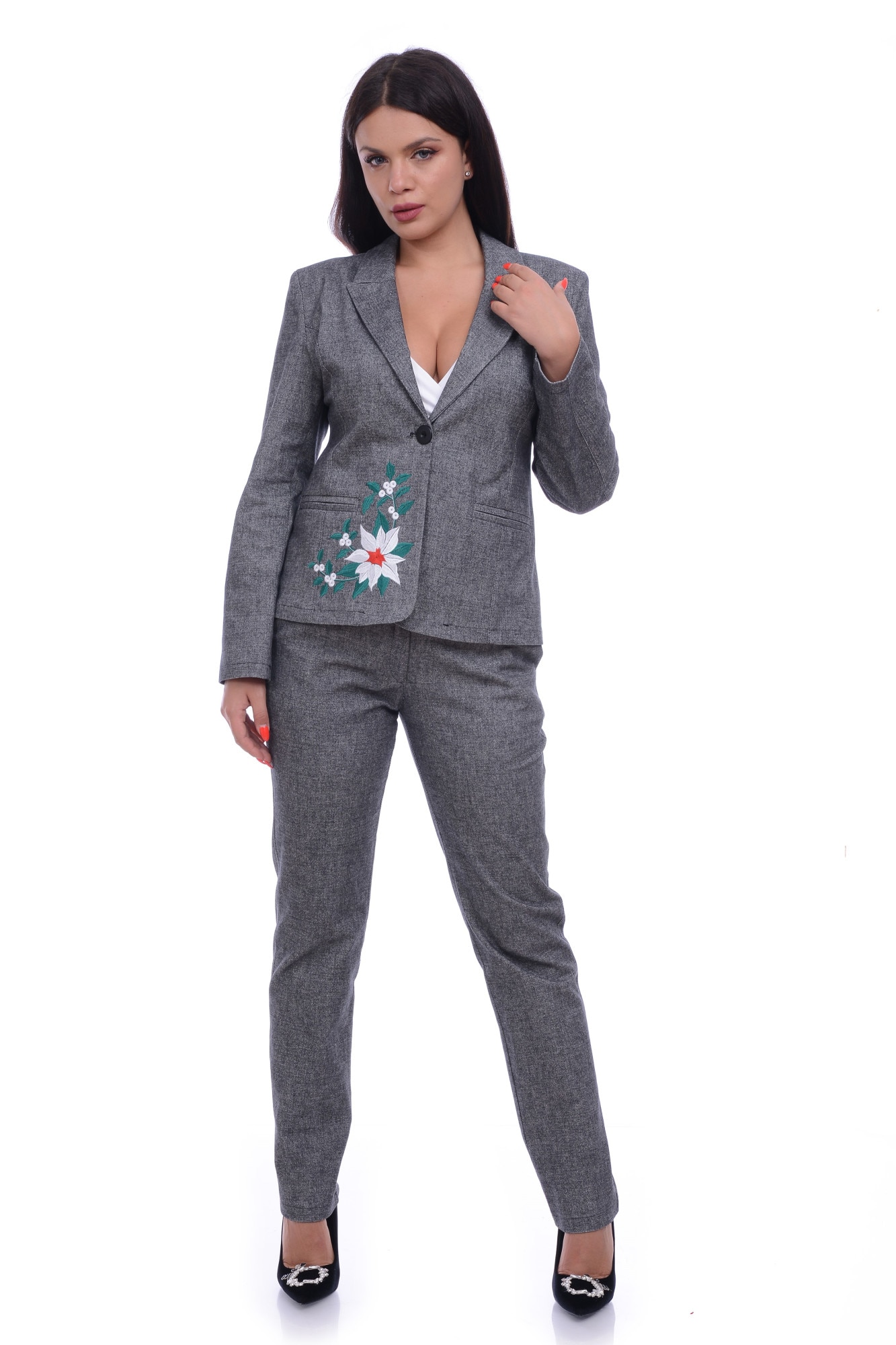 Costum din stofa cu sacou brodat, Dress To Impress