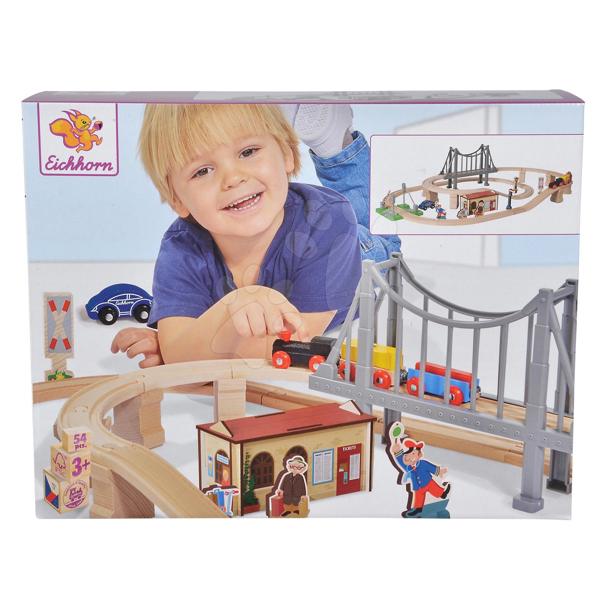 Cale ferata din lemn 54 piese Eichhorn - 450cm