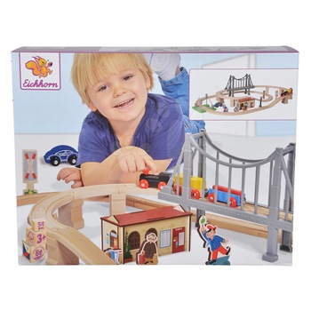 Cale ferata din lemn 54 piese Eichhorn - 450cm Cale ferata din lemn 54 piese Eichhorn - 450cm