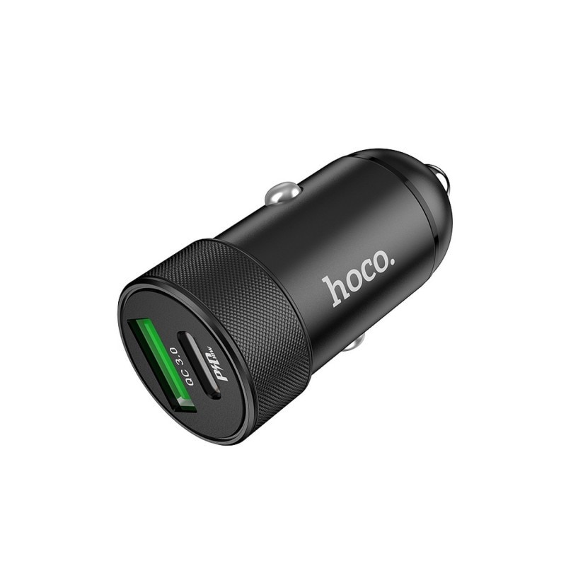Incarcator Auto Premium Hoco Dual 1 X Type-c Pd 27w, 1 X Usb Quick Charge 3.0, Negru Z32b