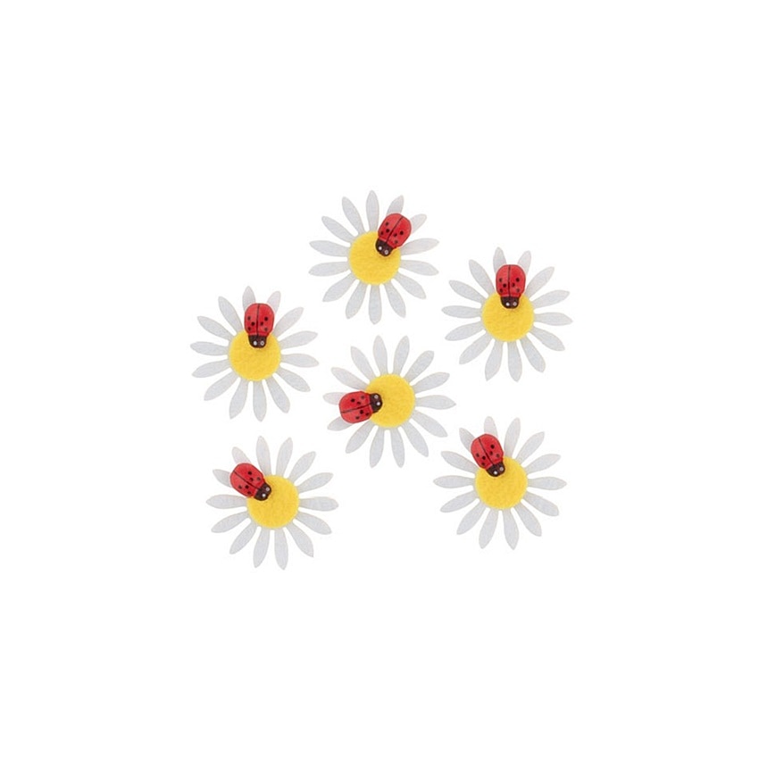 Set 6 margarete din fetru cu buburuze, 4 cm