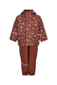 CeLaVi, Set de jacheta impermeabila si pantaloni, Maro/Alb/Gri, 120 CM CeLaVi, Set de jacheta impermeabila si pantaloni, Maro/Alb/Gri, 120 CM