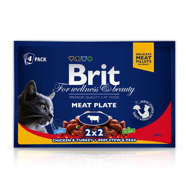 Hrana umeda pisici, Brit, Pui/Curcan 4 x 100 g