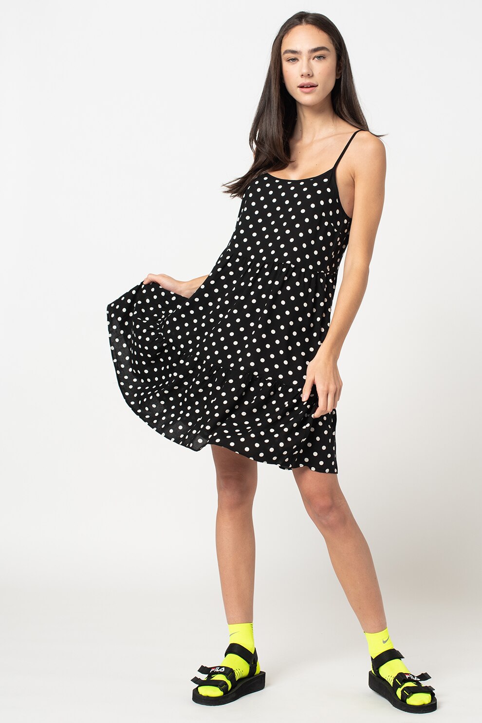 LTB, Rochie mini cu imprimeu cu buline, Negru/Alb