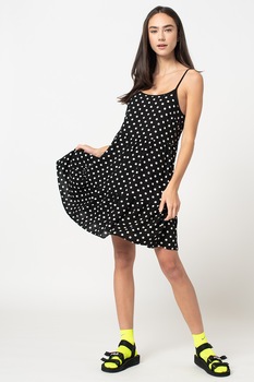 LTB, Rochie mini cu imprimeu cu buline, Negru/Alb LTB, Rochie mini cu imprimeu cu buline, Negru/Alb