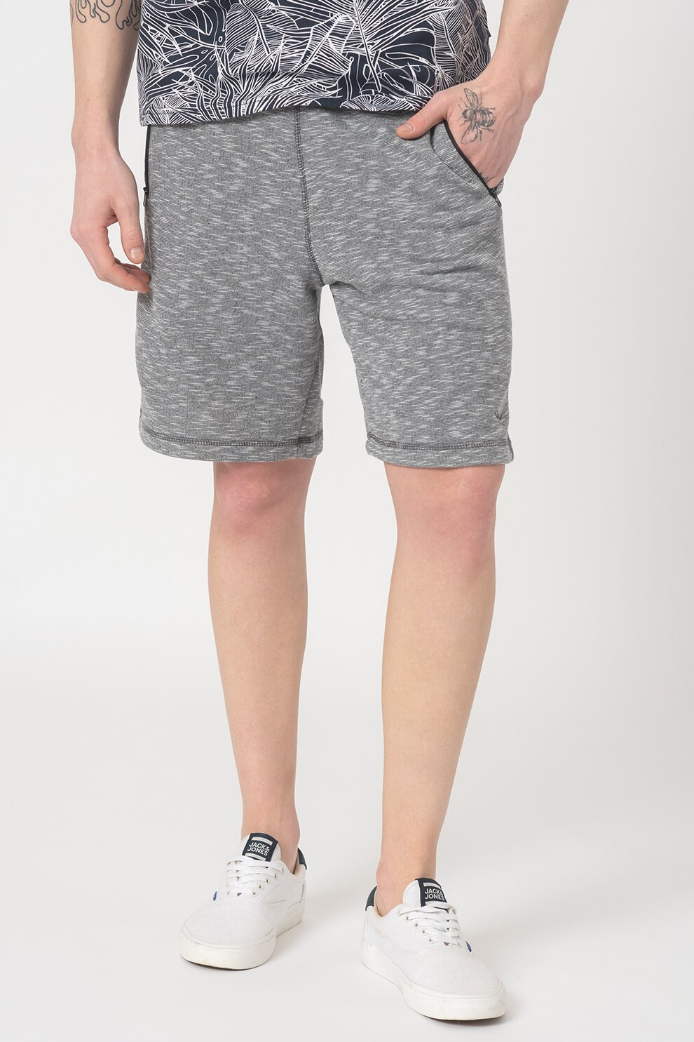 LTB, Bermude din jerseu cu buzunare cu fermoar, Gri melange