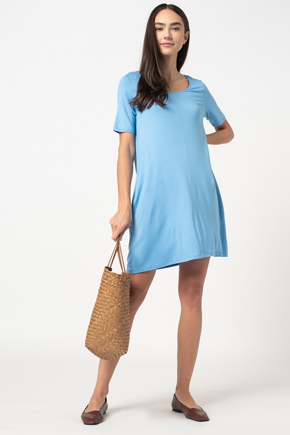 LTB, Rochie mini cu decolteu rotund, Albastru lavanda