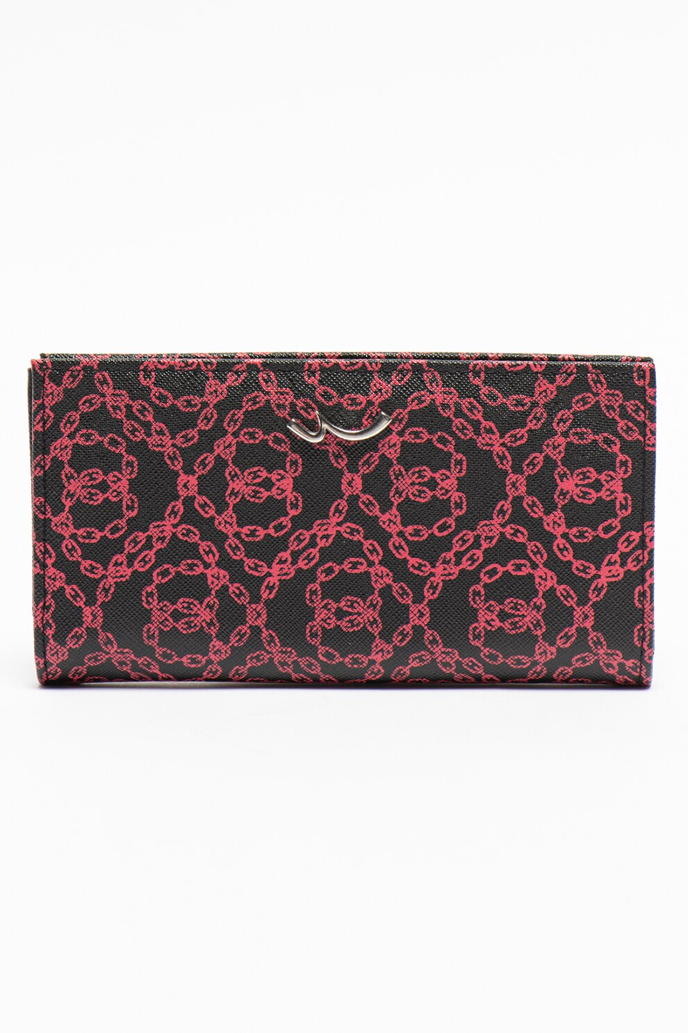 LTB, Portofel de piele ecologica cu imprimeu Mobisa, Negru/Fucsia