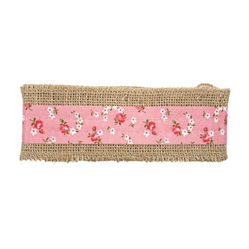 Rola de iuta cu dantela - dunga roz, 6 cm x 2 m Rola de iuta cu dantela - dunga roz, 6 cm x 2 m