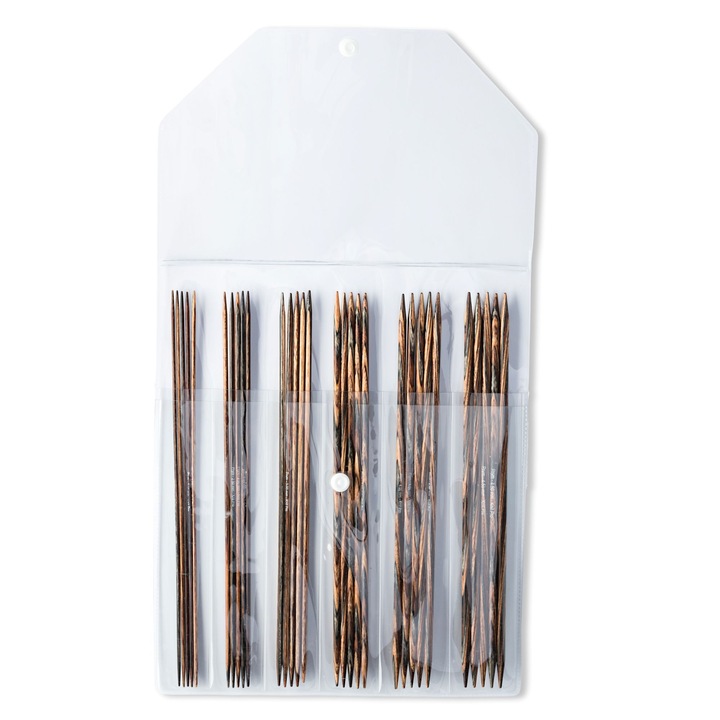 Set andrele Knit Pro Natural, 30 buc andrele, cu 2 varfuri ascutite, dimensiuni cuprinse intre 2-4.5 mm, lemn natural, 20 cm lungime