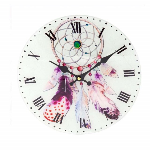 Ceas de perete din sticla, Pufo Dreamcatcher, 30 cm