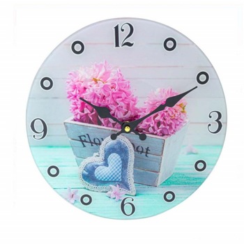 Ceas de perete Pufo din sticla, model Zambila roz, 30 cm Ceas de perete Pufo din sticla, model Zambila roz, 30 cm