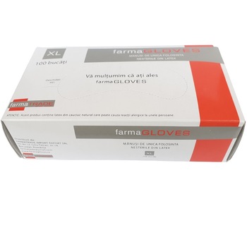 Manusi de unica folosinta din latex, pudrate, Farmagloves, 100 bucati, marimea XL, albe Manusi de unica folosinta din latex, pudrate, Farmagloves, 100 bucati, marimea XL, albe