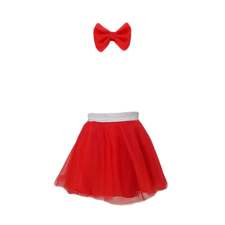 Fusta TU-TU+bentita, rosie cu sclipici