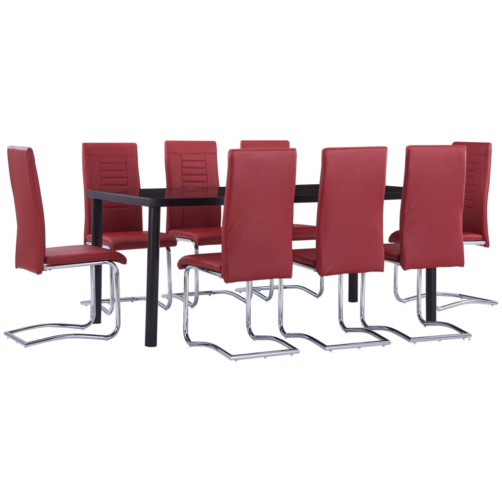 Set mobilier de bucatarie cu 9 piese tapitate, vidaXL, Piele artificiala, 180 x 90 x 75 cm, Rosu