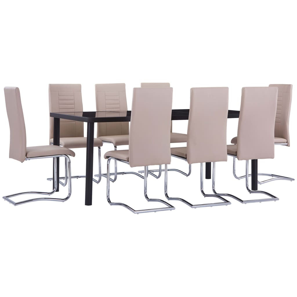 Set mobilier de bucatarie cu 9 piese tapitate, vidaXL, Piele artificiala, 180 x 90 x 75 cm, Maro deschis