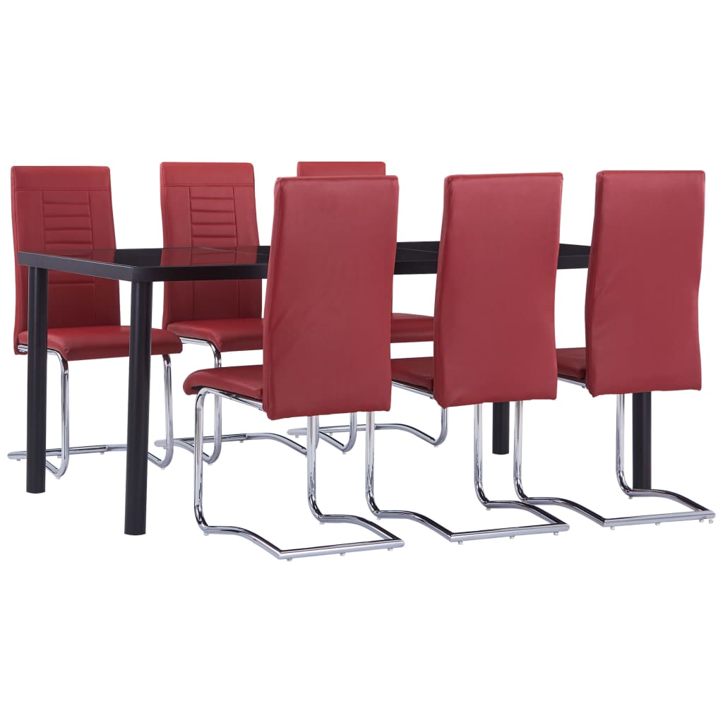 Set mobilier de bucatarie cu 7 piese tapitate, vidaXL, Piele artificiala, 180 x 90 x 75 cm, Rosu