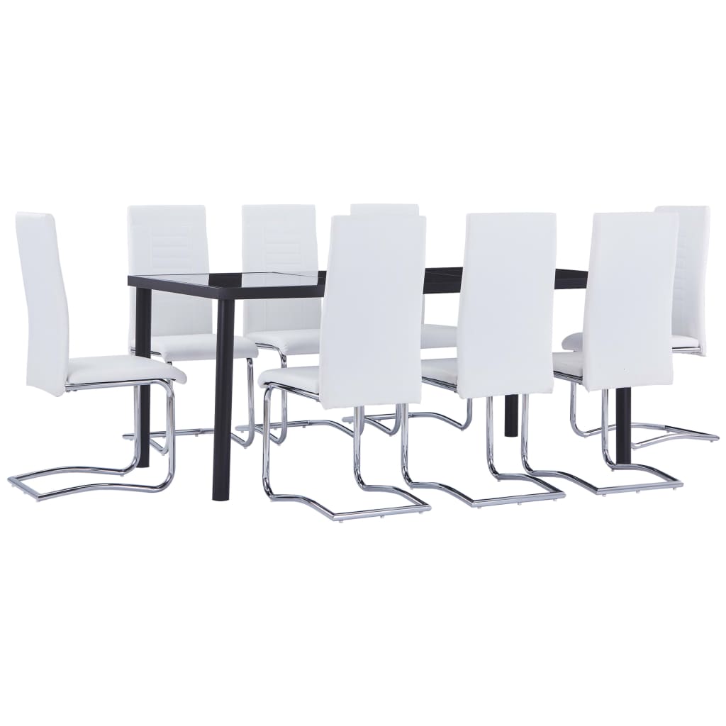 Set mobilier de bucatarie cu 9 piese tapitate, vidaXL, Piele artificiala, 180 x 90 x 75 cm, Alb