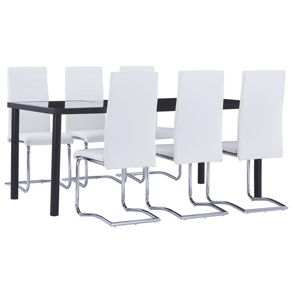 Set mobilier de bucatarie cu 7 piese tapitate, vidaXL, Piele artificiala, 180 x 90 x 75 cm, Alb