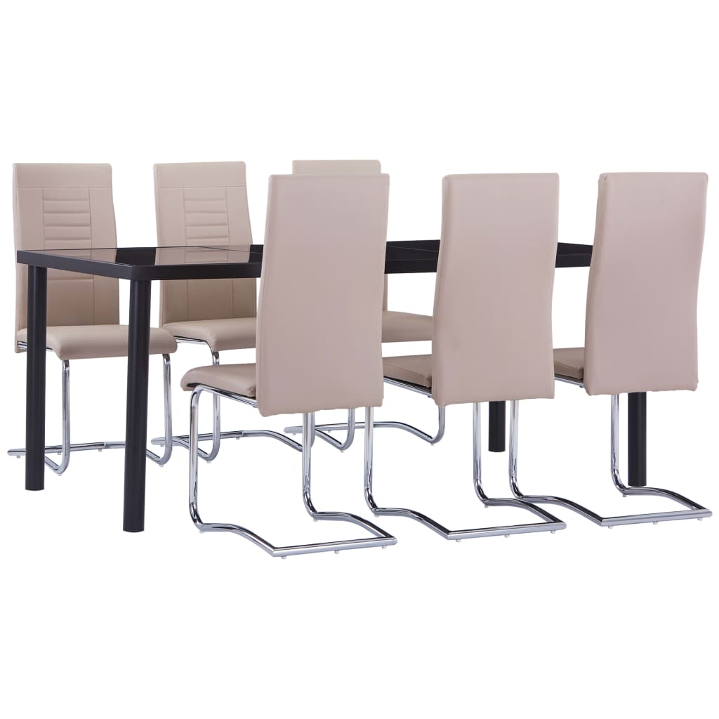 Set mobilier de bucatarie cu 7 piese tapitate, vidaXL, Piele artificiala, 180 x 90 x 75 cm, Maro deschis