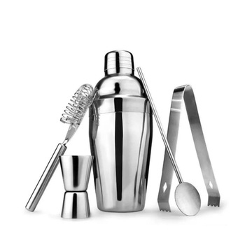 Set cocktail shaker pentru bauturi, Otel inoxidabil, Capacitate agitator 550ml, Argintiu, 5 piese Set cocktail shaker pentru bauturi, Otel inoxidabil, Capacitate agitator 550ml, Argintiu, 5 piese