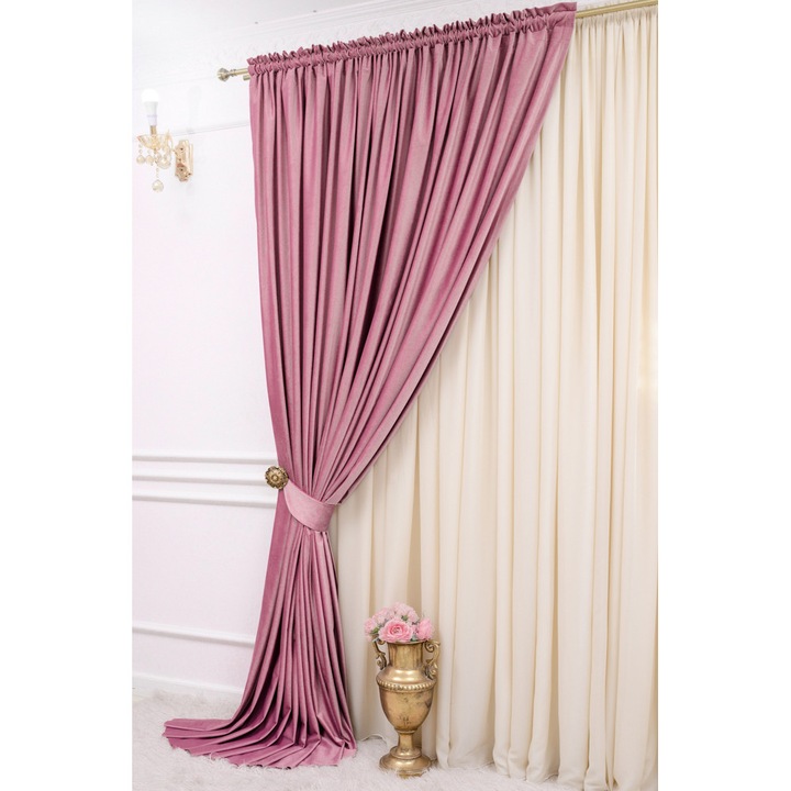 Draperie din catifea, roz, cu rejansa, uni, opaca, 400x250 - eMAG.ro