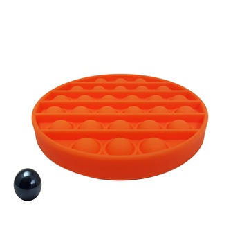 Jucarie antistres, Pop it, silicon, 13 cm, portocaliu, bila marble inclusa Jucarie antistres, Pop it, silicon, 13 cm, portocaliu, bila marble inclusa