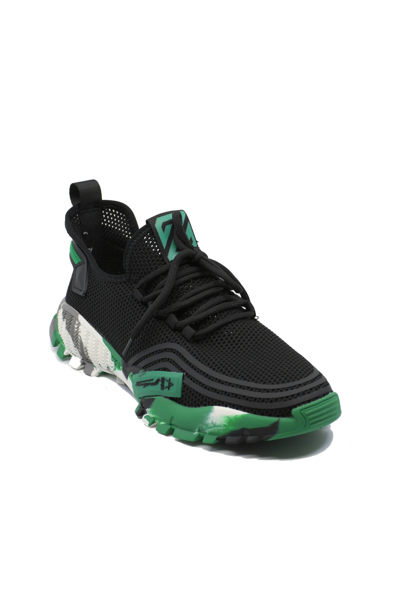 Pantofi sport Battisto Lascari, negru cu verde, din material textil-42 EU
